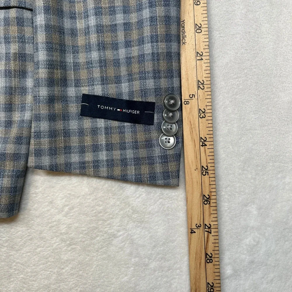 Tommy Hilfiger Check Sport Coat Mens 38R 36 Blue Tan Plaid Flex‎ $295 NEW